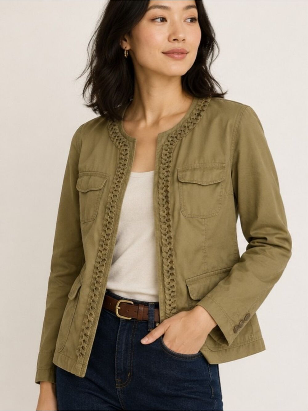 J.Crew Weathered Khaki Twill Chino Utility Jacket Size 8